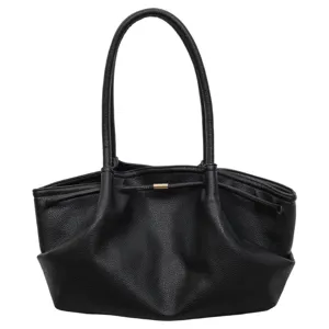 Elegant black pleated cloud underarm bag featuring a high-quality pebble leather texture