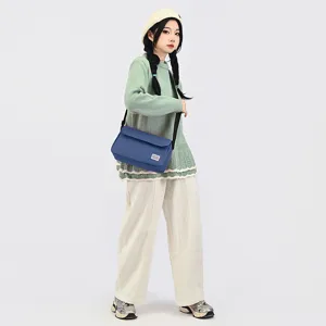 Lässige blaue Segeltuch-Umhängetasche für Damen und Herren, große Kuriertasche