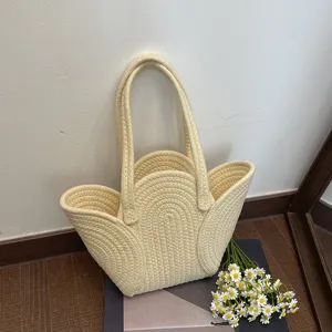 Grand Sac Cabas Créatif Tissé à la Main Patchwork pour Femme Sac à Épaule Décontracté Voyage Style Bohème Main en Paille