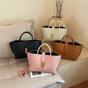 Bolso Tote de Diseño de Nicho Retro para Mujer Gran Capacidad Cuero de PU Grano de Lichi Bandolera Cierre de Metal Dorado Handbag