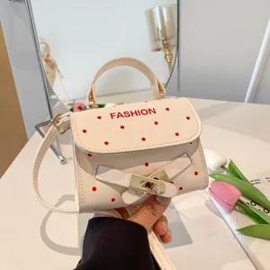 Women Polka Dot Small Square Bag PU Leather Belt Buckle Crossbody Shoulder Handbag Fashion Girly Daily Carry Bag