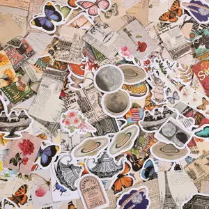 Σετ vintage αυτοκόλλητα scrapbooking, 300 τεμάχια washi για hmerologio DIY.