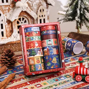 Christmas washi tape detailed shot featuring 12 rolls of holiday decorative stickers.