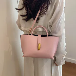 Bolso tote rosa de cuero granulado con diseño retro para mujer ideal para diario
