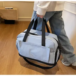Large capacity travel duffel bag light blue short trip fitness sports luggage storage bag