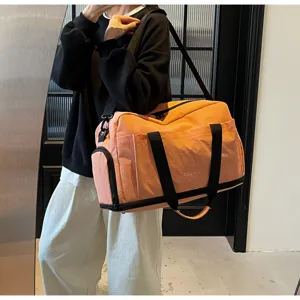 Large capacity travel duffel bag gym sports weekend overnight bag with shoulder strap orange