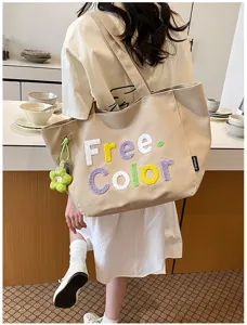 Canvas shoulder tote bag casual aesthetic large capacity handbag for daily shopping and travel use