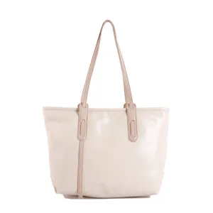 Large capacity cream glossy underarm tote bag for women spring 2026 commuter style