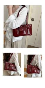 Vintage style burgundy large capacity tote bag shown from multiple angles