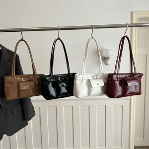 Set of vintage large capacity soft faux leather tote bags in four colors for daily commuting