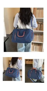 Grosse reise-sporttasche mit schultergurt, stylische blaue wochenendtasche fur damen