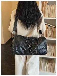 Große Reise-Dusch-Tasche für Damen, stilvolle Kroko-Muster Schultertasche und Beutel.