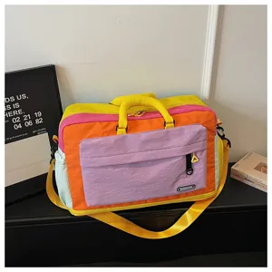 Borsa da fitness da viaggio color-block, grande borsone sportivo con tracolla per yoga sport.