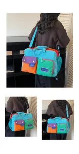 Bolso de viaje de lona colorido con múltiples bolsillos, bolsa de deporte ligera.