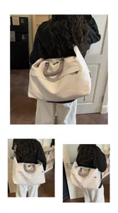 Canvas travel duffel bag lightweight short trip luggage bag shoulder crossbody fitness bag