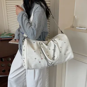Große Kapazität Reise Duffel Bag Damen PU-Leder Krokodilmuster Weekender Bag Handtasche Yoga Aufbewahrungstasche Mit Anhänger