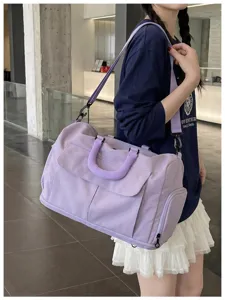 Large capacity travel duffel bag in light purple, lightweight and versatile for gym and outdoor trips.