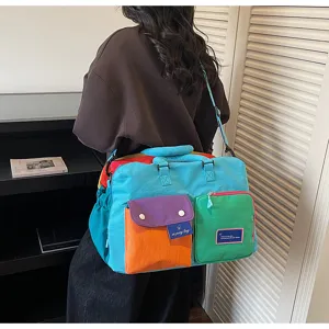Bolsa de viaje colorida con múltiples bolsillos, bolso de hombro informal para uso diario de unisex