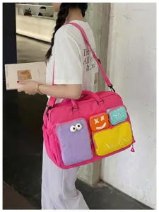 Gran bolsa de viaje colorida para mujer, bolso de lona con múltiples bolsillos útiles.