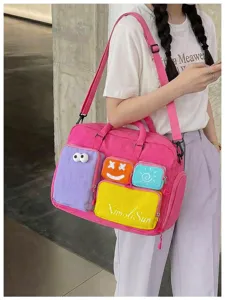 Bolsa de viaje colorida con múltiples bolsillos para mujeres, bolso bandolera casual.