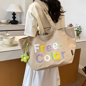 Canvas tote bag casual shoulder bag large capacity aesthetic travel handbag for daily use
