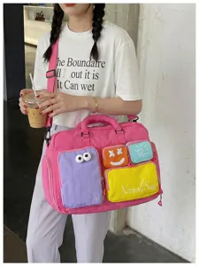 Bolso de viaje de gran capacidad color-block elegante bolso de hombro para mujeres y estudiantes