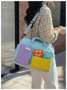 Bolso de viaje de bloque de color de gran capacidad mujer lona hombro estudiante