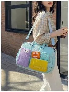Elegante bolsa de viaje de gran capacidad con bolsillos coloridos para mujeres.