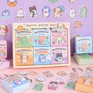 Set αυτοκολλήτων scrapbooking σε κουτί, χαριτωμένα washi stickers για DIY ημερολόγιο.