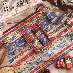 Christmas Washi Tape Set Gift Box 12 Rolls Cartoon DIY Journal Decorative Stickers Decor
