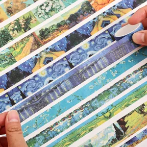 Set de rubans adhésifs washi peinture à l'huile Van Gogh autocollants DIY journal.