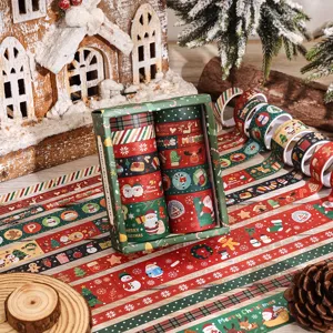 Christmas washi tape set detail view, festive decorative masking stickers for journaling DIY crafts.