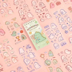 Leuke cartoon dinosaurus stickers en spiral notebook set voor DIY dagboek decoratie.