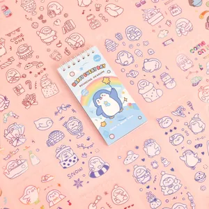 Leuke cartoon pinguïn spiralen notebook en decoratieve stickers set voor kinderen knutselen.