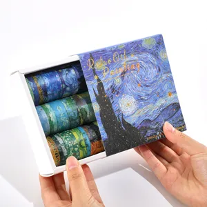 Coffret cadeau de rubans adhésifs washi style peinture à l'huile rétro, décoratif.