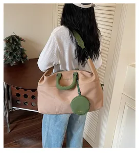 Grande borsa da viaggio capiente con manici verdi e borsetta tonda borsa sportiva chic