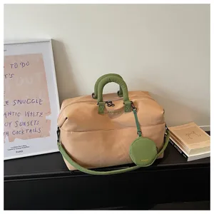 Borsa da viaggio kaki grande capacita borsone weekend con tracolla verde e piccolo astuccio