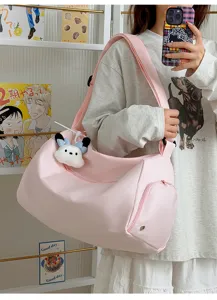 Pink large capacity travel gym bag casual nylon shoulder messenger bag for women