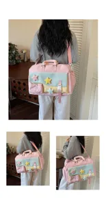 Stylish women large capacity travel yoga bag pastel color block gym duffel with cute stars