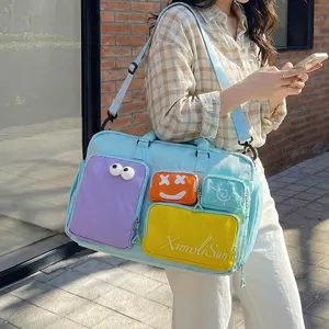 Gran Capacidad Bolsa de Viaje Impermeable Nylon Casual Bolso de Mano Multi Bolsillos Corto Viaje Bolsa de Equipaje Para Mujeres