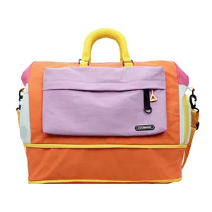 Borsa da palestra fitness espandibile a blocchi di colore per viaggi e yoga con grande spazio.