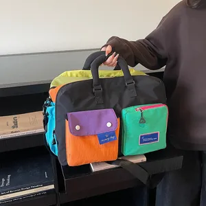 Borsa da viaggio color-block, borsone sportivo fitness leggero e portatile per bagaglio a mano.