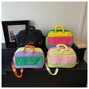 Color-blocking travel yoga bag, large capacity canvas gym duffel with wet dry separation.