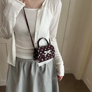 Petit sac à main à pois élégant avec nœud en strass pour femme tendance
