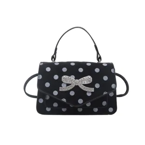 Sac à main tendance à pois pour femme avec décoration élégante de noeud en strass