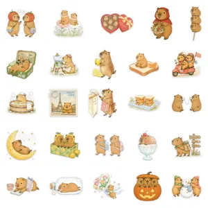 Cute cartoon capybara stickers aesthetic decorative waterproof stickers for laptop water bottle.