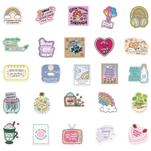 50pcs cartoon positive affirmation waterproof stickers DIY decals for journals, cups and phone cases.