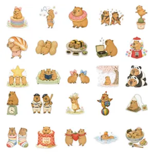 Cute capybara stickers set, waterproof cartoon decal for water bottle phone case diary.