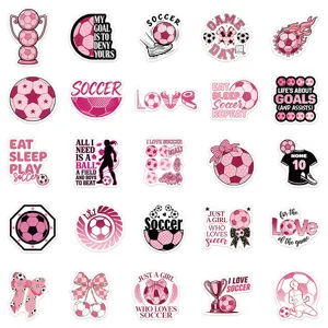 Autocollants de football rose esthetiques en vinyle etanche pour gourde ordinateur 50pcs