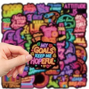 50 pegatinas de citas en inglés de neón, calcomanía estética de afirmación positiva para diario.
